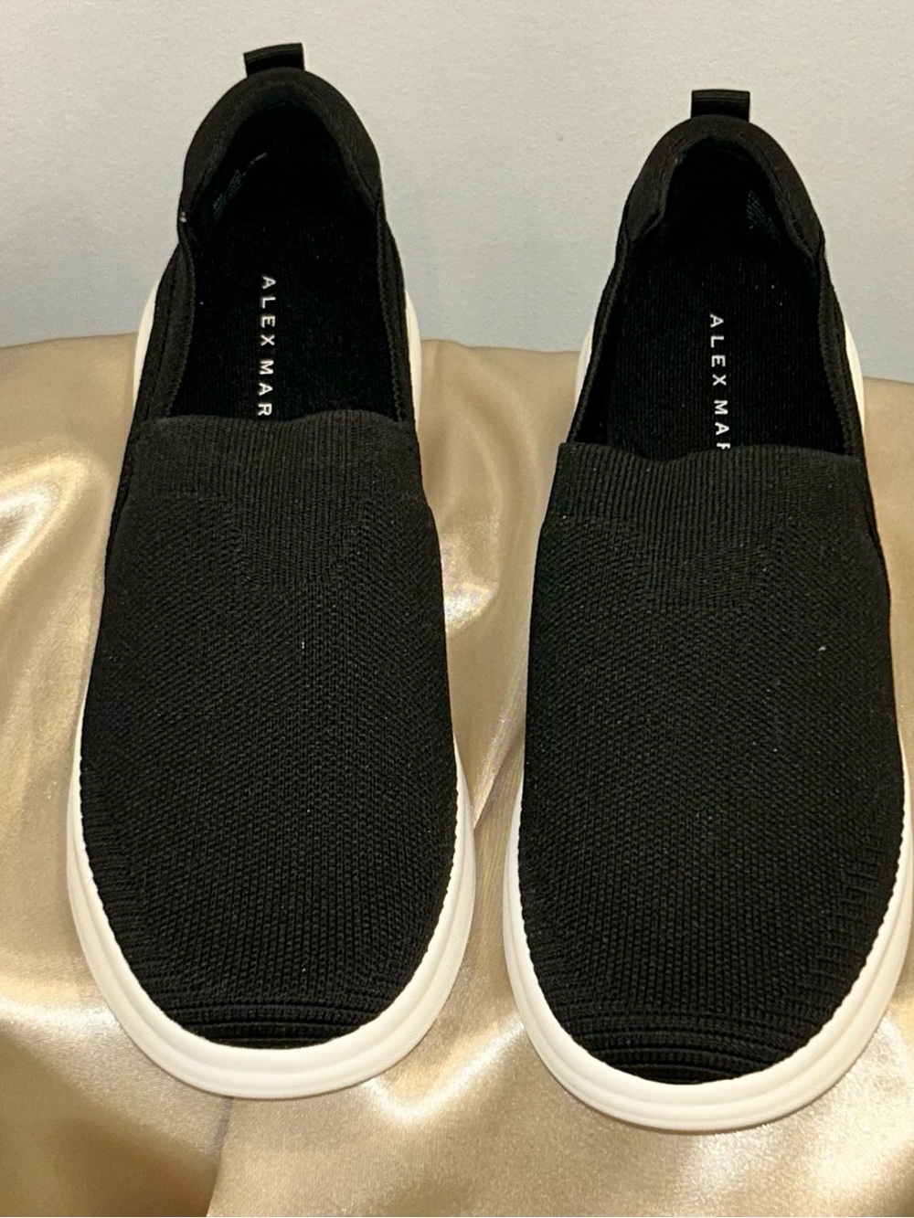 Alex Marie Black Knit Slip-On Sneakers with White Sole